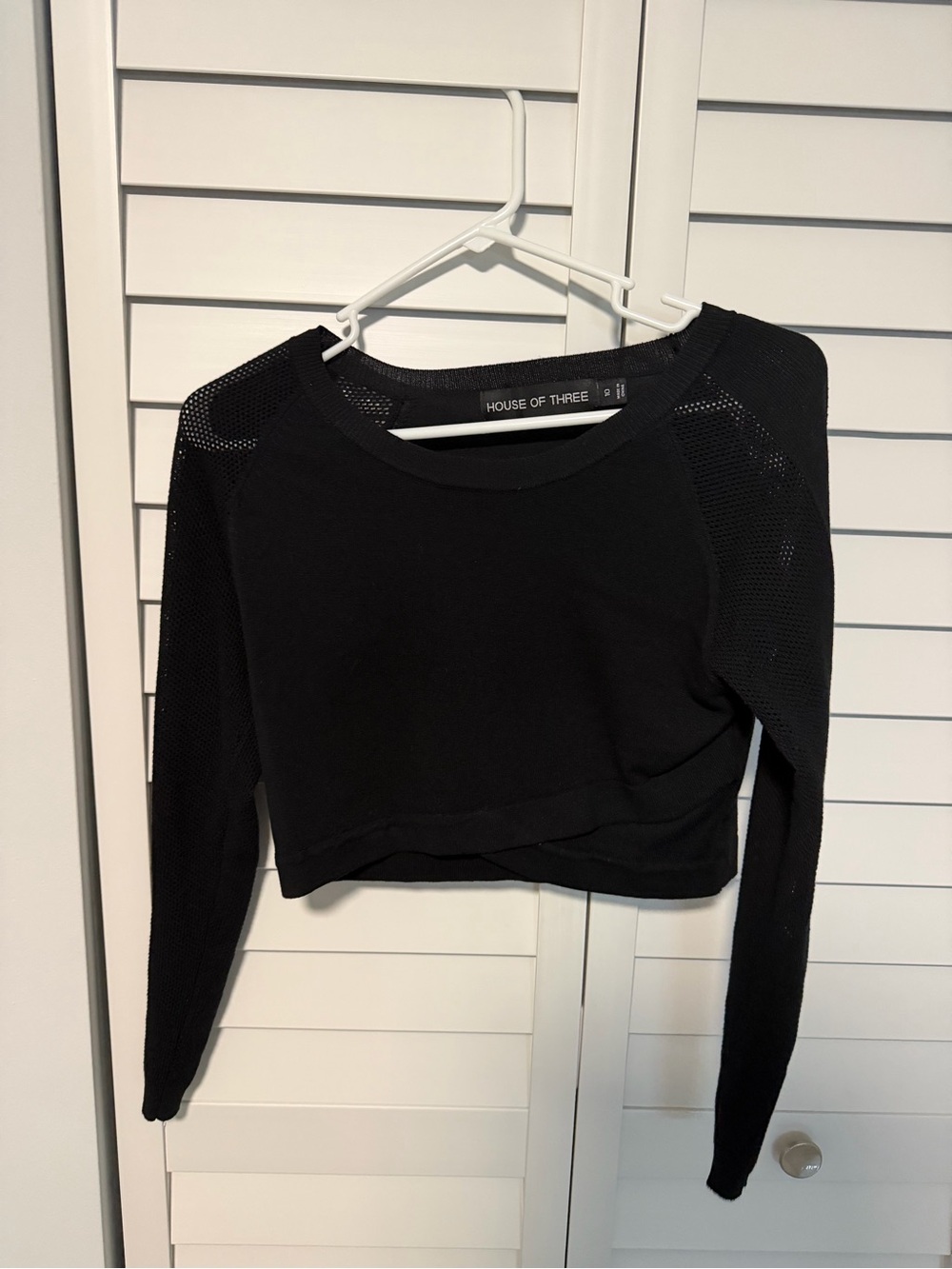 House of Three Black Cropped Mesh-Panel Sweatshirt